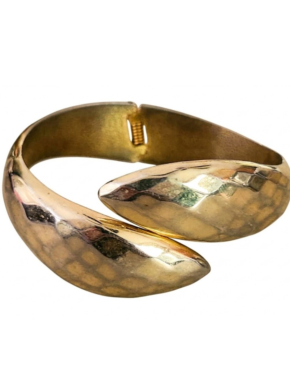 Vtg Gold-Tone Hammered Bypass Hinged Cuff Bracelet